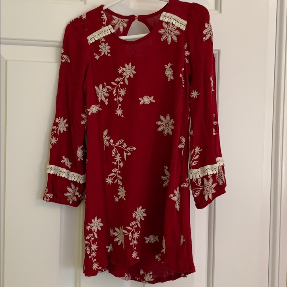 Red and white embroidered light flowy dress
